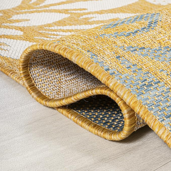 JONATHAN Y Floral Textured Weave Indoor Outdoor Area Rug 4X6 Yellow/Cream - Image 5