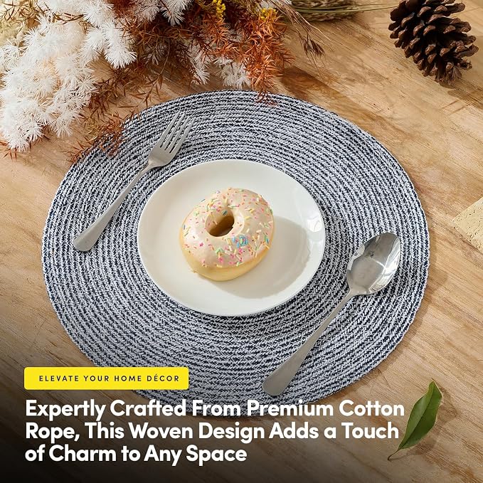 Round Placemats Set of 6-100% Cotton Two-Tone Placemat - Image 2