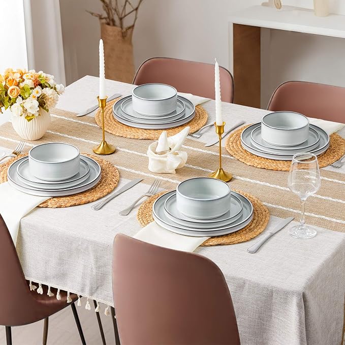 LIANYU Plates and Bowls Set for 8, 24 Piece Stoneware Dinnerware Sets | - Image 6