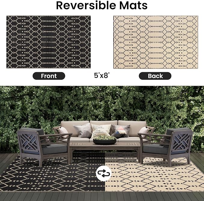 Smiry Outdoor Rug 5x8 ft, Waterproof Reversible Plastic Straw Rugs, Boho - Image 3