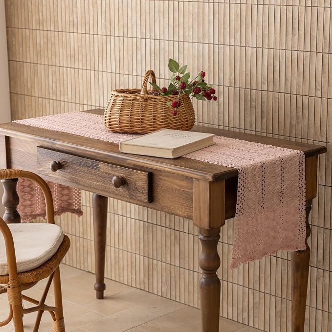 Keketoarrange Boho Macrame Table Runner 12x60 Inch | Woven Burlap Rustic Runner - Image 4