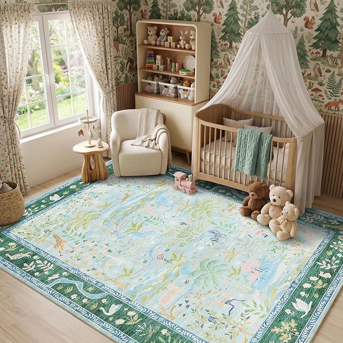 4x6 Whimsical Safari Nursery Area Rug Washable Non Slip Small Living Room Rugs - Image 3