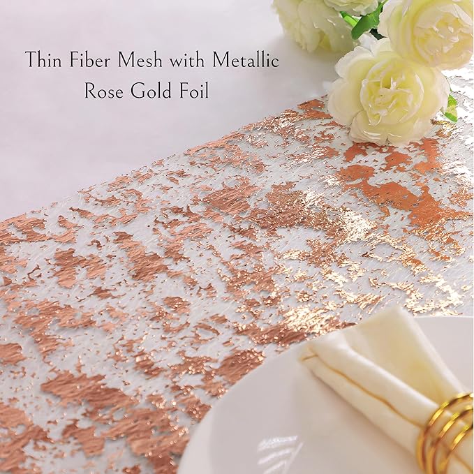 Snowkingdom Rose Gold Table Runner 11 Inch x 49 Feet Glitter Sequin Metallic - Image 3