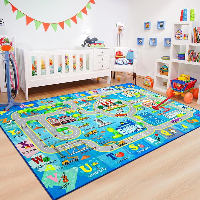 Chicrug 6x9 Car Road Area Rug for Kids Playroom Bedroom, Non Slip Low Pile - Image 6