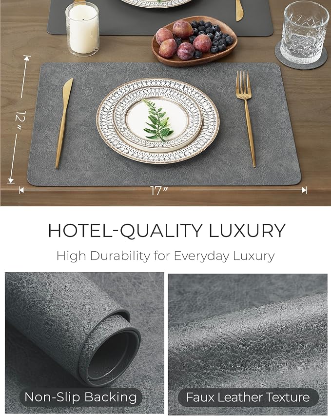 Leetaltree Reversible Faux Leather Placemats Set of 8, 12x17 Inch - Image 5
