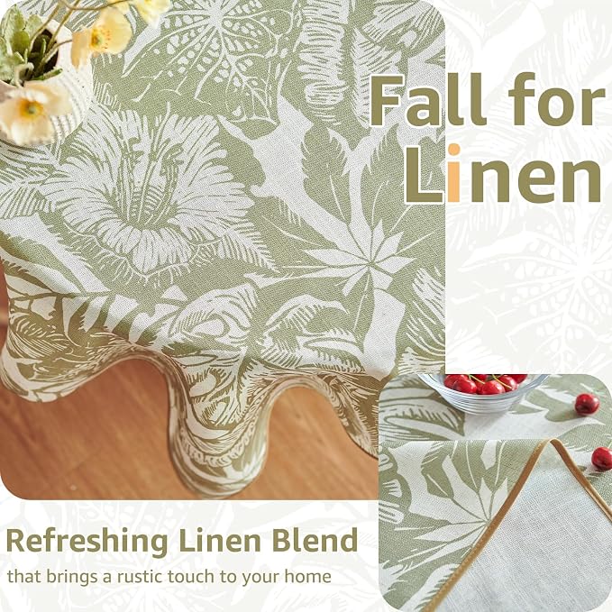 jinchan Green Tropical Floral Linen Square Table Cloth 50x50 | Green tropical - Image 4