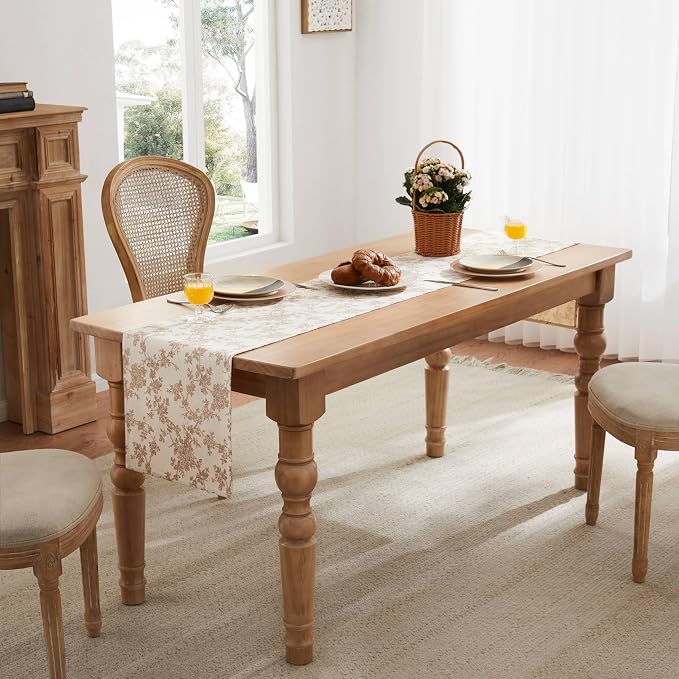 French Pastoral Farmhouse Table Runners, 13x72 Inch Brown | 100% Organic Cotton - Image 3