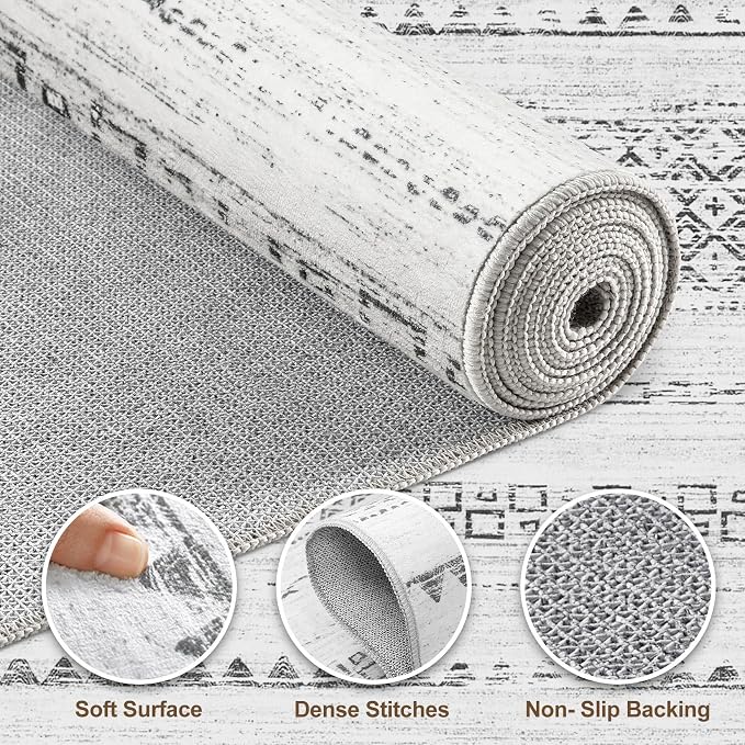 Nakagishi Area Rugs 8x10 Living Room: Washable Boho Large Neutral Soft - Image 3