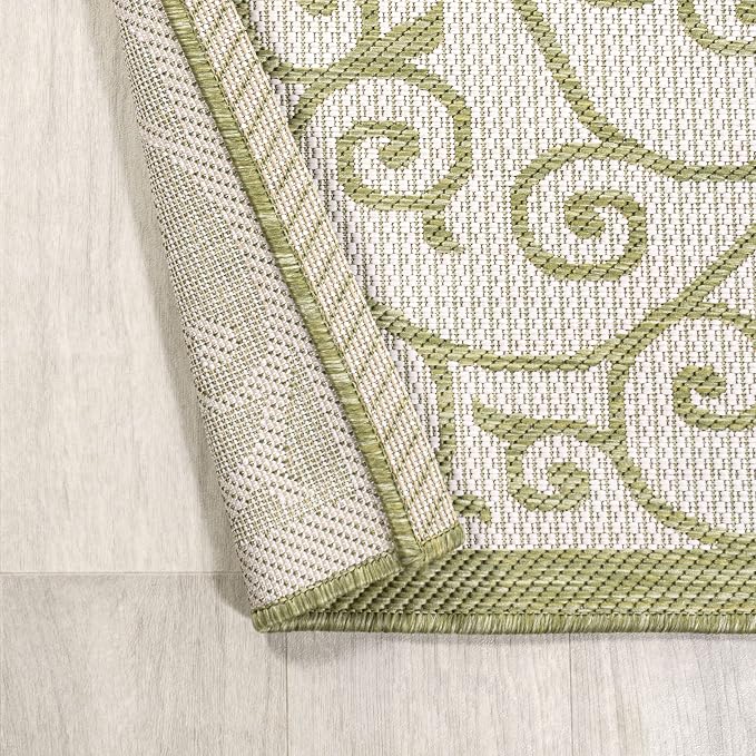 JONATHAN Y Vintage Filigree Indoor Outdoor Area Rug 4X6 Green/Cream, Madrid - Image 5