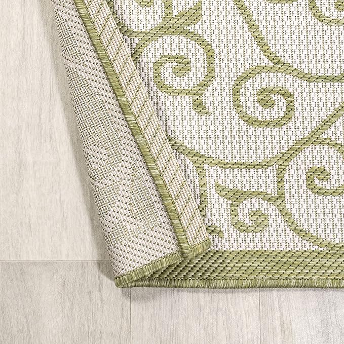 JONATHAN Y Vintage Filigree Indoor Outdoor Area Rug 9X12 Green/Cream, Madrid - Image 5