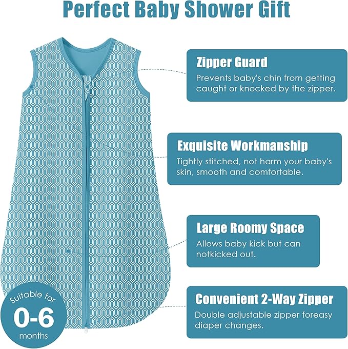 SWEET DOLPHIN Baby Sleep Sack 0-6 Months - 100% Cotton 2-Way Zipper TOG 0.5 Infant Wearable Blanket, Newborn Essentials Toddler 3 Pack Sleeping Sacks - Peacock Blue