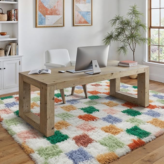 PureCozy Checkered Rug 5x8 for Living Room, Modern Neutral Shag Rug Super Soft - Image 4