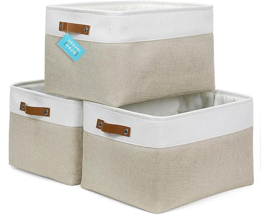 OrganiHaus Extra Large Fabric Storage Bins for Shelves 16x13in, Closet Storage Baskets for Shelf Organizing, Canvas Rectangle Bins for Organization, Linnen Baskets for Organizing - Beige/Off-White