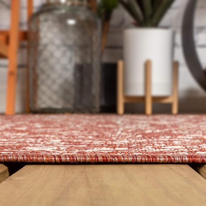 JONATHAN Y Boho Medallion Indoor Outdoor Square Area Rug 9X9 Red/Taupe - Image 5