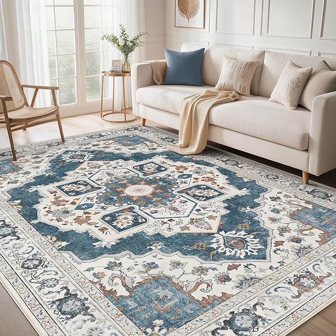 6x9 Washable Area Rug: Vintage Neutral Soft Non Slip Thin Large Floor Carpet by MICGEEK