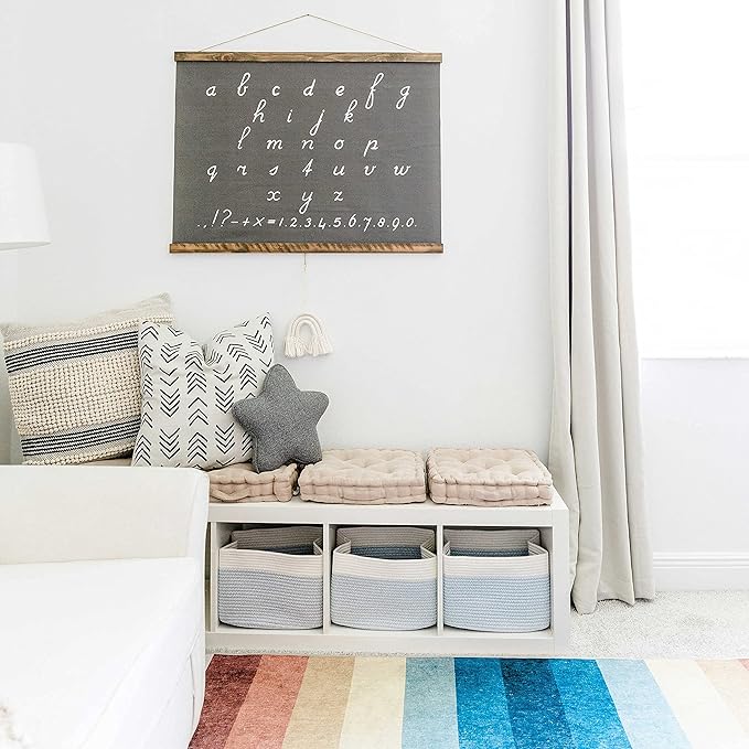 OrganiHaus Set of 3 Blue Woven Baskets for Storage, Cotton Rope Basket for Decor, Shoe Basket Organizers & Storage, Decorative Storage Baskets & Bins, Cute Storage Basket for Toys & Cloths