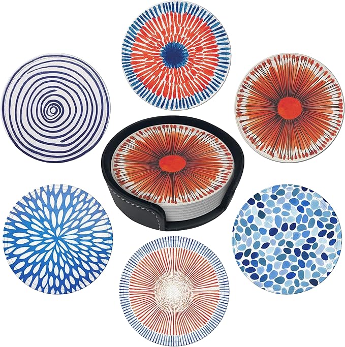 Mid Century Coasters Leather Round Drink Coasters 6 Pcs Set by Yopiiefa