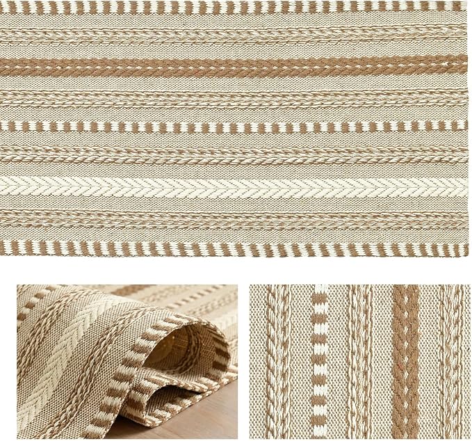 Artoid Mode Coffee Farmhouse Stripe Braided Table Runner 12x108 Inch | Holiday - Image 6