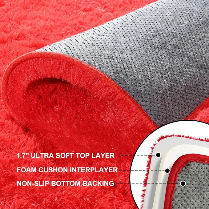 Red Rugs for Bedroom, 4x6 Fluffy Area Rugs for Living Room, Small Fuzzy Shag - Image 3