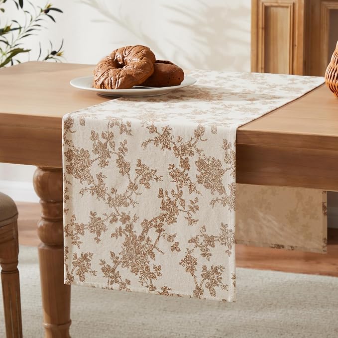 French Pastoral Farmhouse Table Runners, 13x48 Inch Brown | 100% Organic Cotton - Image 7