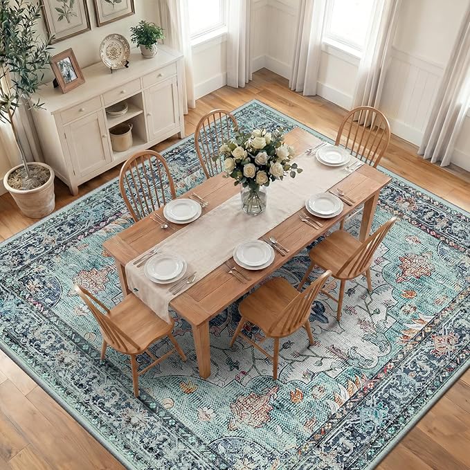 RELEANY Area Rugs Square 10ft Washable Non-Slip, Floral Vintage Distress by RELEANY