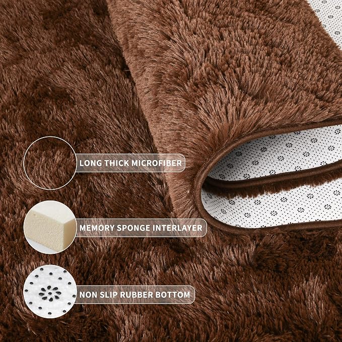 Tepook 5x8 Brown Area Rugs for Living Room Bedroom, Soft Fluffy Plush Shaggy - Image 5