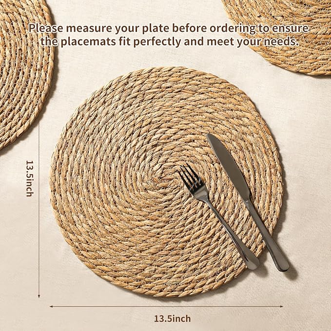 13.8'' Round Woven Placemats Set of 60, Boho Wicker Chargers, Terrekraft | - Image 2
