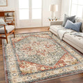 CHAMPLANT Area Rug 6'x9' Red Khaki Washable Vintage Traditional Floor Cover by CHAMPLANT