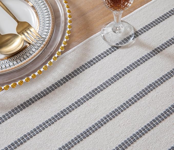Caflife Boho Table Runner 108 Inchs Long Brown and Beige, Cotton and Linen Woven - Image 4