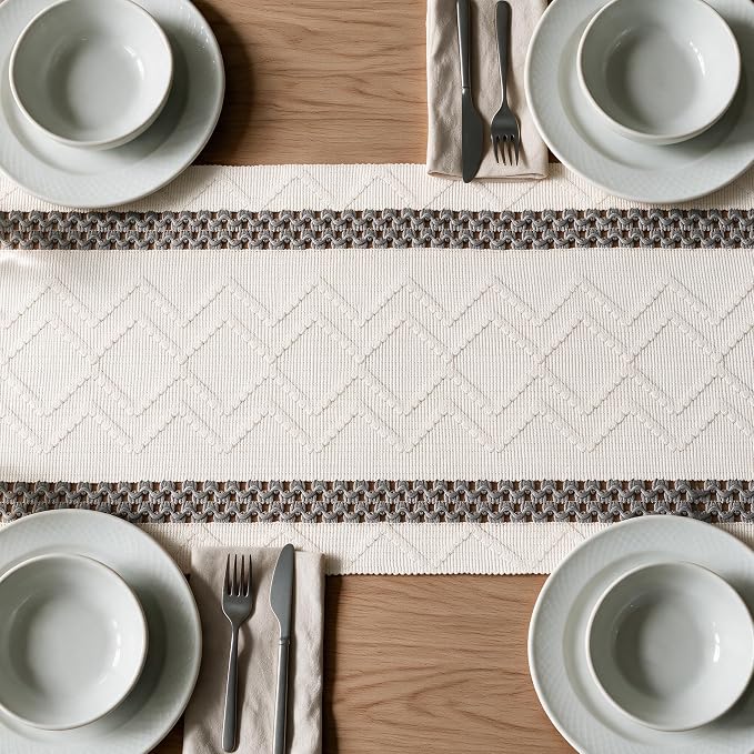 Artoid Mode Dark Grey Stripe Woven Rustic Table Runner 12x48 Inch | Holiday - Image 5