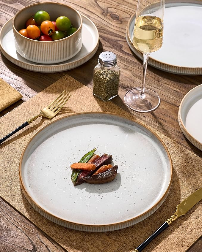 Ceramic Dinnerware Set for 4, 8-Piece Deep Salad Plates and Cereal Bowls | - Image 4