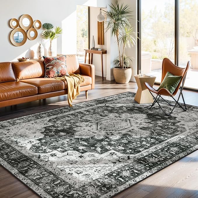 Moynesa Ultra-Thin Washable Area Rugs 8x10 Black and White Rugs by Moynesa