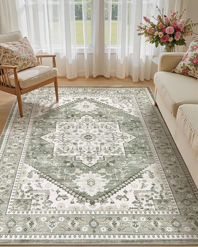 5x7 Vintage Area Rug: Washable Neutral Soft Non Slip Thin Large Floor Carpet by MICGEEK