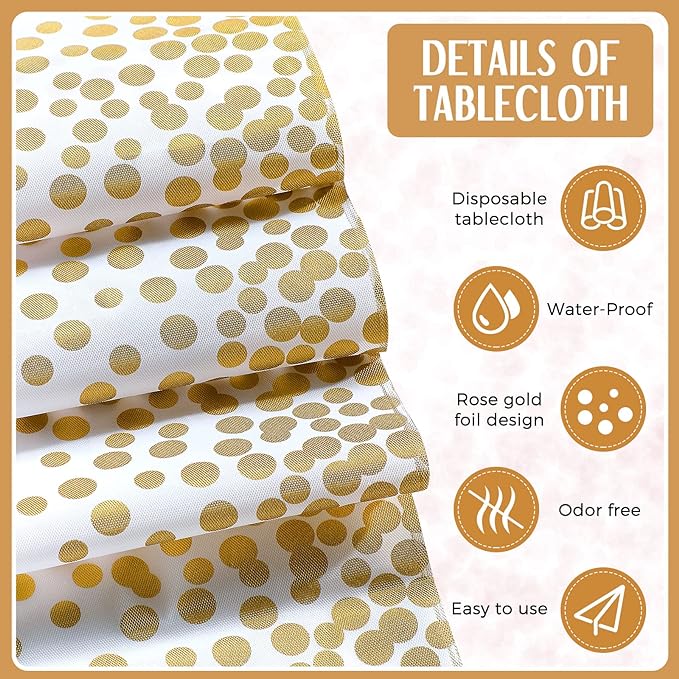 24 Packs White and Gold Disposable Plastic Tablecloths and Satin Table Runner - Image 3