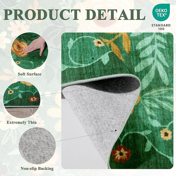 DUKINO 2x5 Runner Rug for Hallway, Washable Kitchen Floral Runner Rug - Image 5