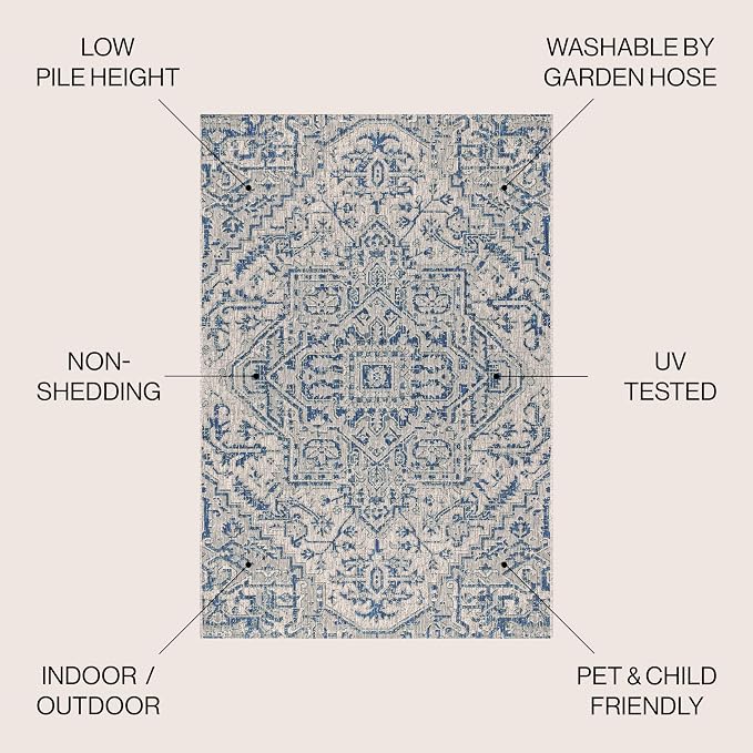 JONATHAN Y Boho Medallion Indoor Outdoor Square Area Rug 9X9 Navy/Gray - Image 2