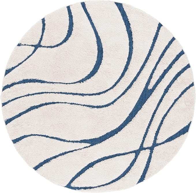 SAFAVIEH Florida Shag Collection 11' Round Cream/Blue SG471 Abstract Wave - Image 3