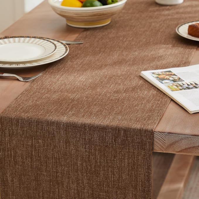 Rustic Cotton Linen Table Runner, 13x108 Inches Brown | Farmhouse Style Linen - Image 3