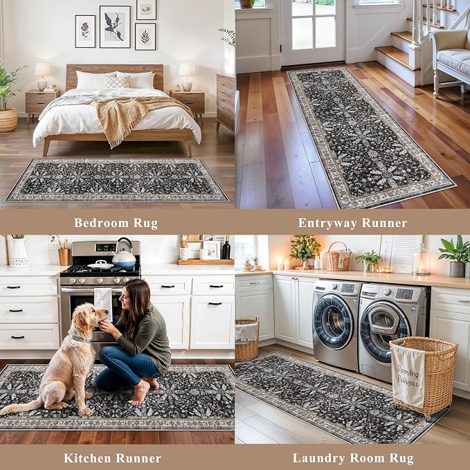 2x10 Hallway Runner Rug Non Slip Washable – Boho Floral Long Floor Carpet Runner - Image 4