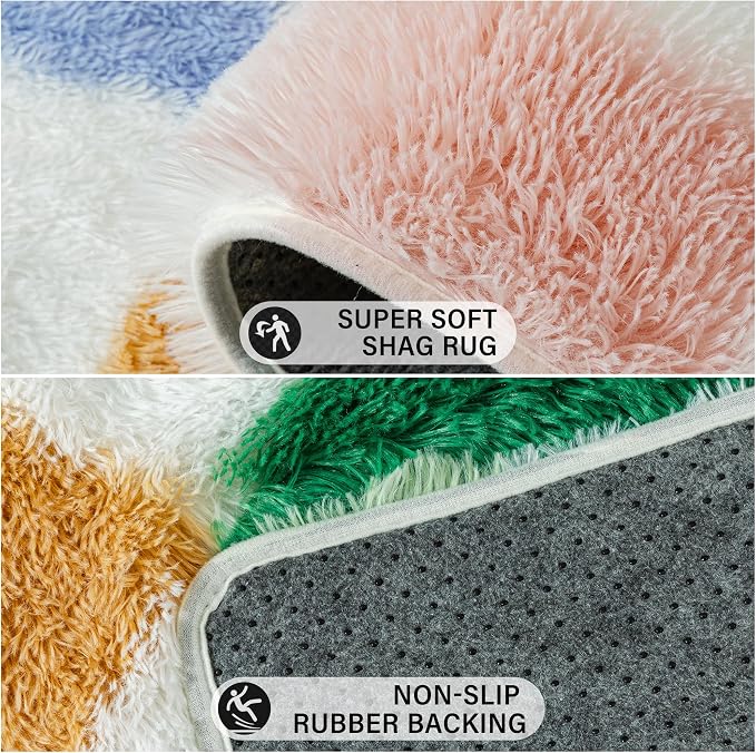 PureCozy Checkered Rug 6x9 for Living Room, Modern Neutral Shag Rug Washable - Image 7