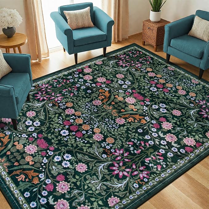 6x9 Area Rugs for Living Room: Floral Washable Rug Vintage Large Soft Boho - Image 2