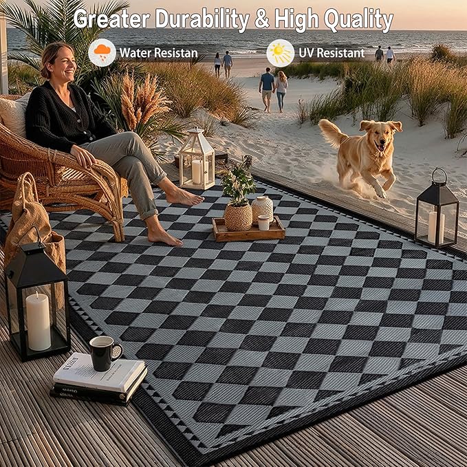 HUGEAR Outdoor Waterproof Rug 5'x8' Plastic Straw Rugs Washable Reversible - Image 4