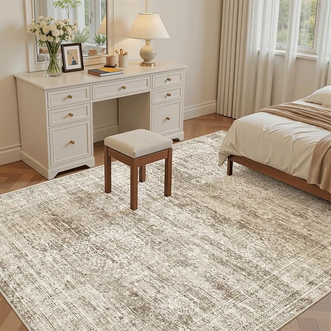 Soalmost 5x7 Area Rugs Brown Low Pile Indoor Washable Trendy Faded Style Rugs - Image 4