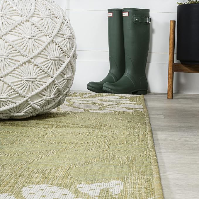 JONATHAN Y Floral Textured Weave Indoor Outdoor Area Rug 9X12 Green/Cream - Image 7