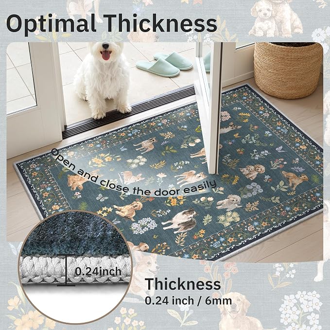 Soalmost Dog 8x10 Area Rugs for Living Room, Machine Washable Animal Floral - Image 9