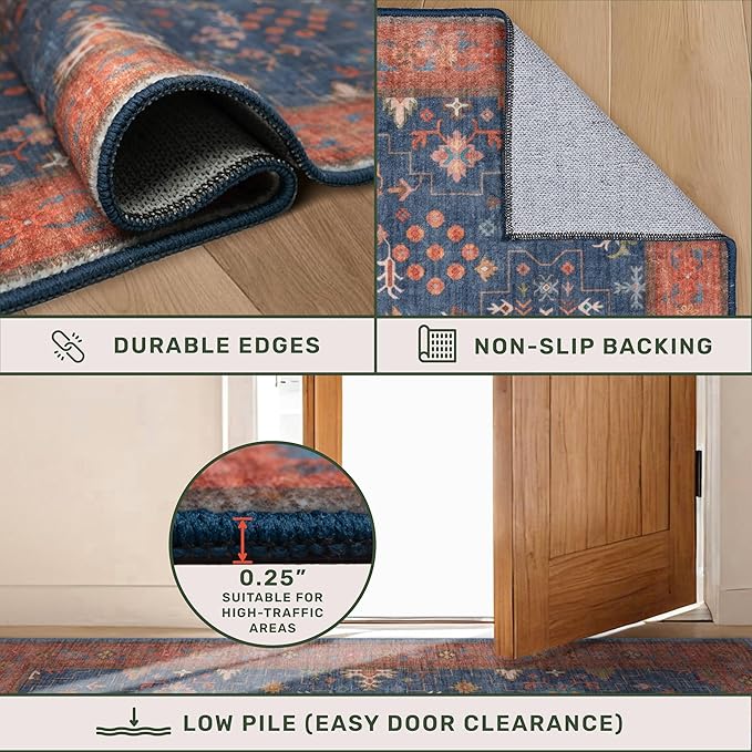Hazo Haus Navy Blue Washable Hallway Runner Rug 2x10 Non Slip Rugs - Image 5