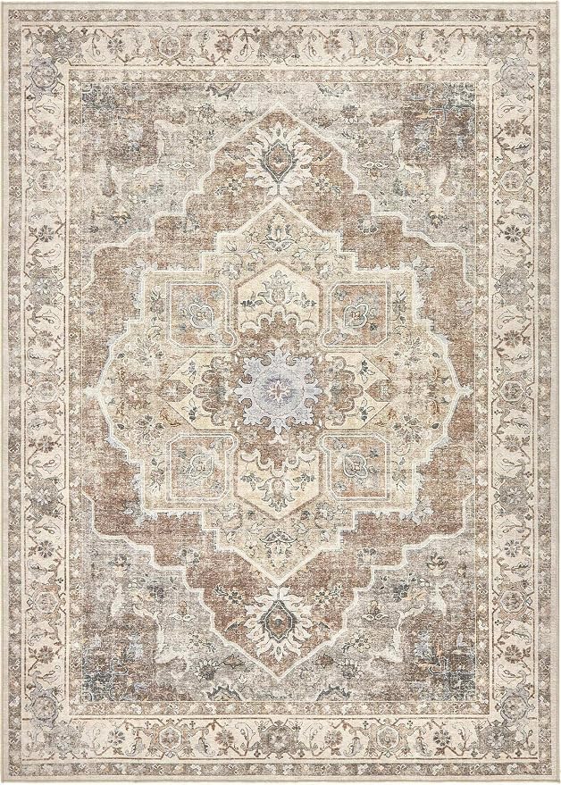 6x9 Washable Area Rug: Vintage Neutral Soft Non Slip Thin Large Floor Carpet - Image 9