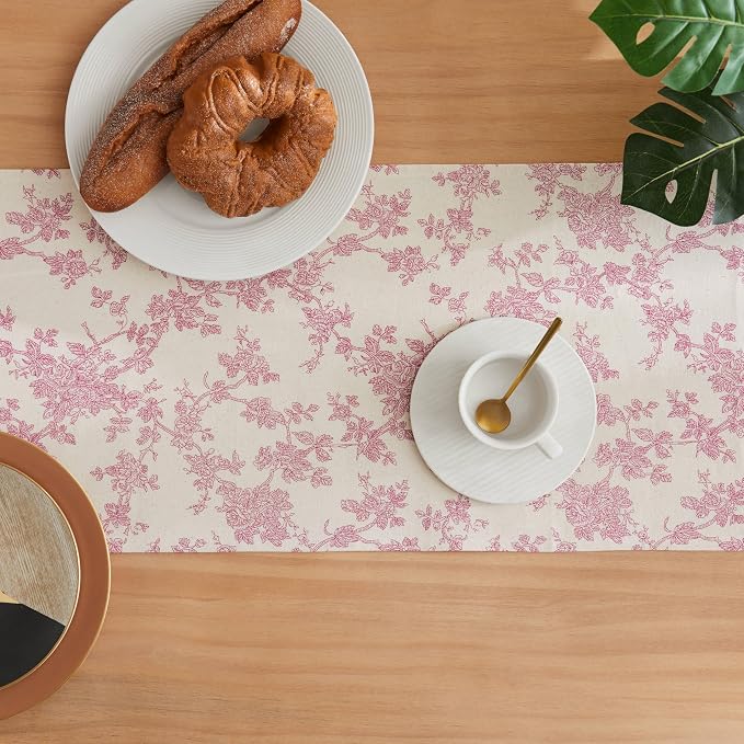French Pastoral Farmhouse Table Runners, 13x90 Inch Rose Pink | 100% Organic - Image 4