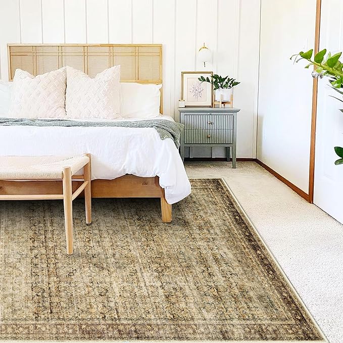 CHAMPLANT 5x7 Washable Area Rug Vintage Brown Traditional Floor Cover Foldable - Image 2
