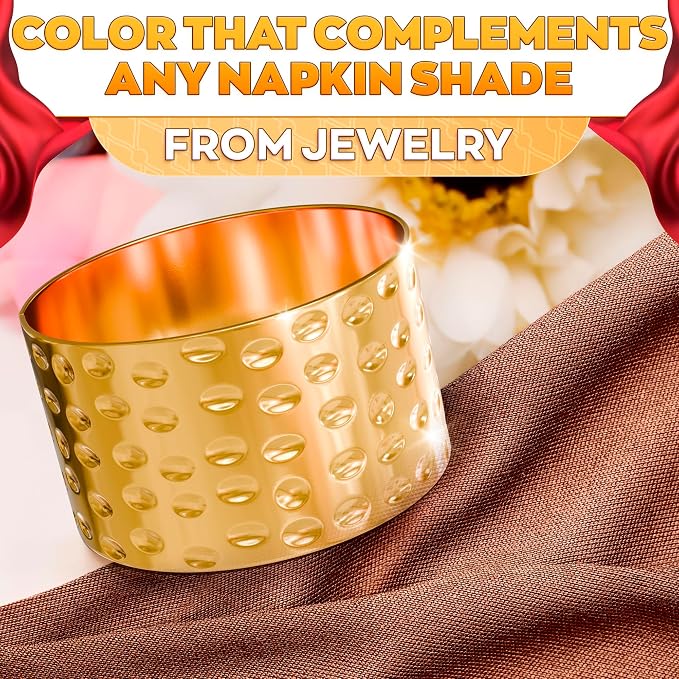 8 Pcs Gold Napkin Rings, Hammered Metal, 1.8 x 1.1 Inches | Cloth Napkin Holder - Image 8